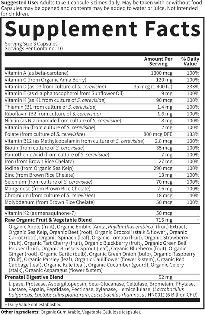 Garden of Life Prenatal Multivitamin for Women from Whole Foods with Biotin, Iron & Folate not Folic Acid, Probiotics for Immune Support - Vitamin Code Raw Pregnancy Must Haves - 90 Capsules