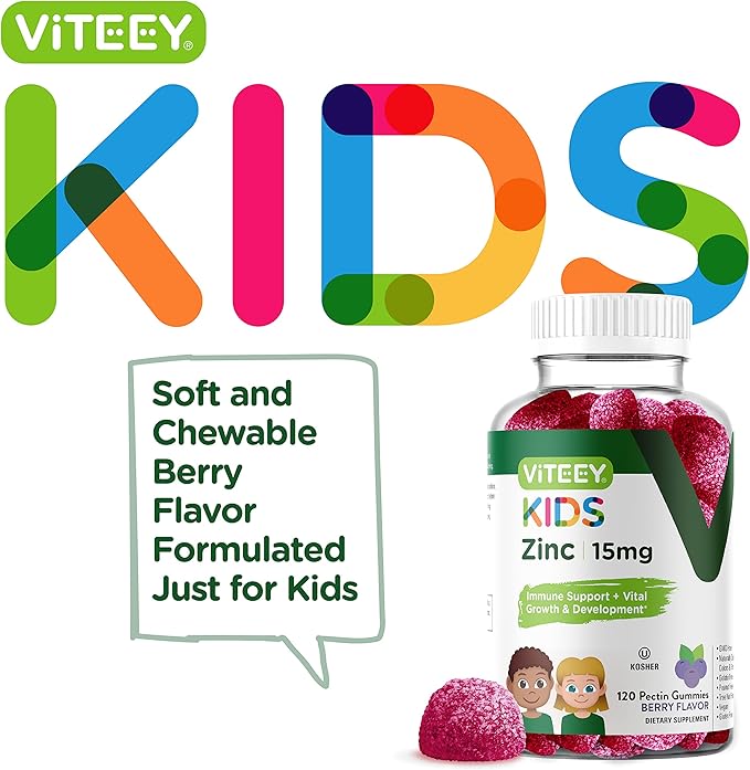 Zinc for Kids Gummies 15mg - Immune Support for Kids & Teens - Powerful Natural Antioxidant, Kids Zinc Vitamin Supplement - Vegan, Gelatin Free, Gluten Free - Tasty Chewable Berry Flavor Gummy