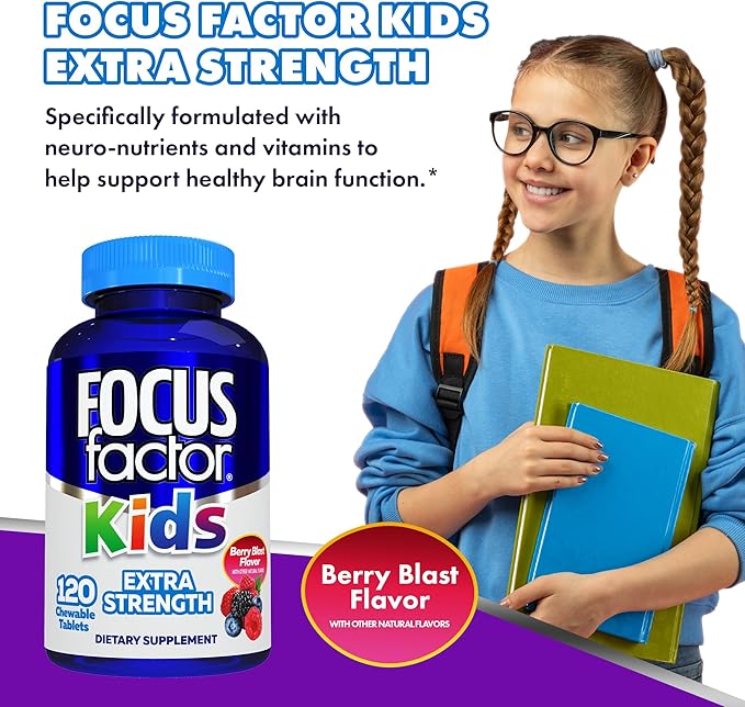 Focus Factor Kids Extra Strength Daily Chewable for Brain Health Support, 120 Count – Vitamins - Quality Formula – Gluten & Dairy Free Supplements for Children – No Artificial Sweetener