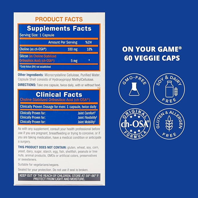 Biosil On Your Game - 60 Veggie Capsules - with Patented ch-OSA Complex - Increase Collagen Production for Joint Pain Relief, Flexibility & Range of Motion - GMO Free - 30-Day Supply