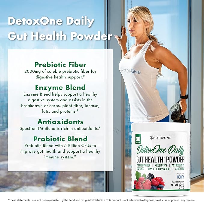 DetoxOne Daily Gut Health Powder for Weight Loss | Daily Detox Cleanse Supports Normal/Health Digestive Function*| Promotes Detoxification*, Boost Energy & Improves Nutrient Absorption*