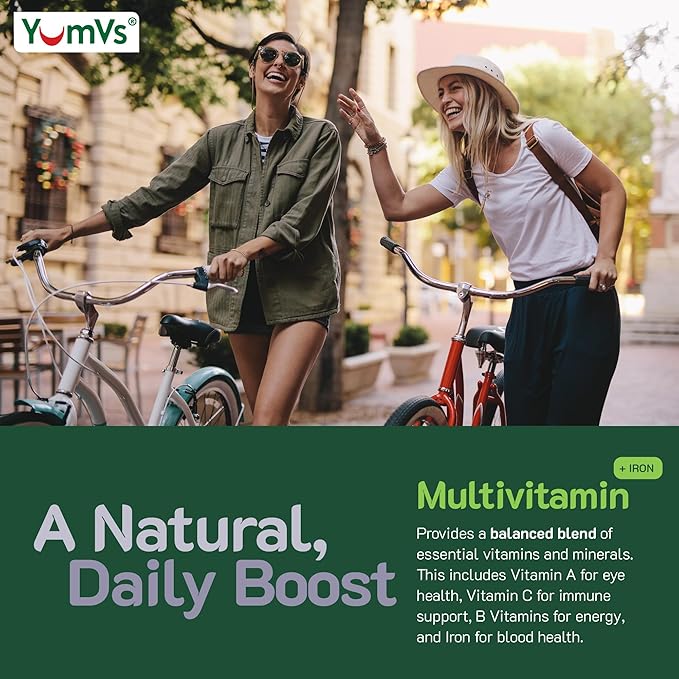 YUM-V'S YumVs Multivitamin Gummies with Iron - Grape Flavor - Vegetarian Kosher Multi Vitamins for Adults with Vitamin A C B6 B12 Biotin Zinc - No Calcium (60 Count (Pack of 2))