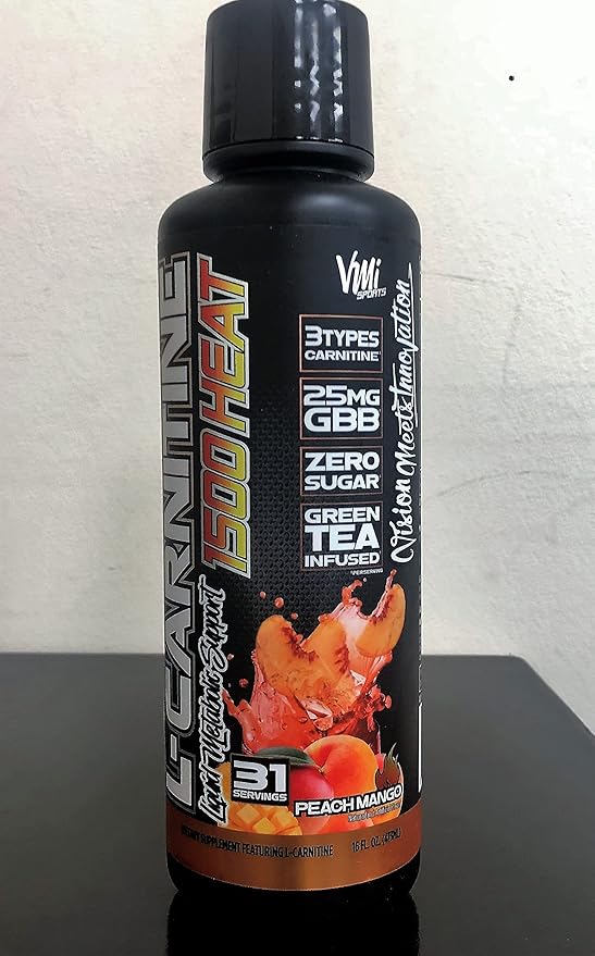 VMI Sports L-Carnitine 1500 Heat Stimulant Free Thermogenic Metabolic Support & Fat Loss for Men & Women | 1500mg L-Carnitine | Convenient Liquid (Peach Mango)