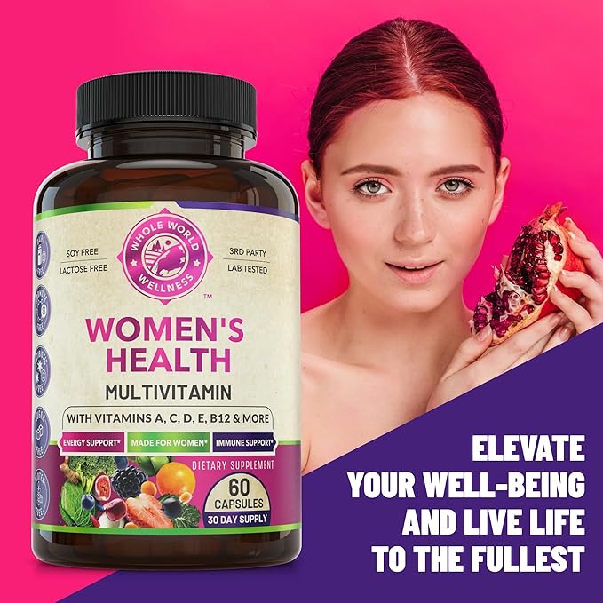 Womens Daily Multivitamin Multimineral Supplement for Energy, Mood, Focus, Hair, Skin & Nails. Made for Women with 30+ Nutrients, Fruit & Energy Blend. Womens Vitamins 60 Capsules