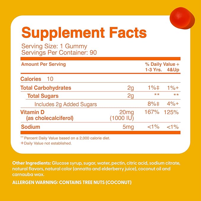 Vitamin D3 1000IU Gummy Vitamins for Kids (60 Day Supply) by Feel Great Vitamin Co | 60 Gummies | Delicious Plant Based Gummies | Supports Healthy Bones, Teeth, Mood, Immune System*