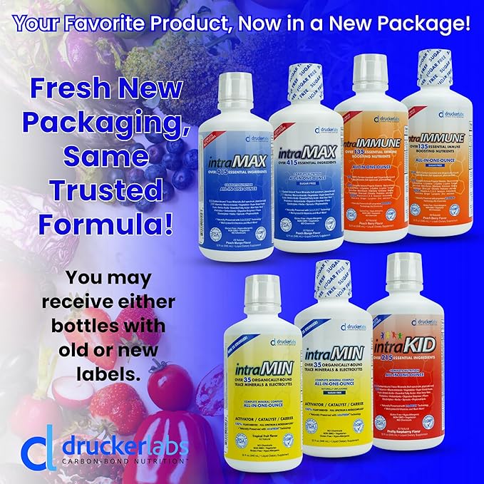 DRUCKER Labs - IntraMIN Organic Liquid Trace Minerals Dietary Supplement for Men, Women, Kids, Immune Support, Muscle Support, Non GMO, Gluten Free, Vegan, Electrolytes (32 oz., Tropical Fruit Punch)
