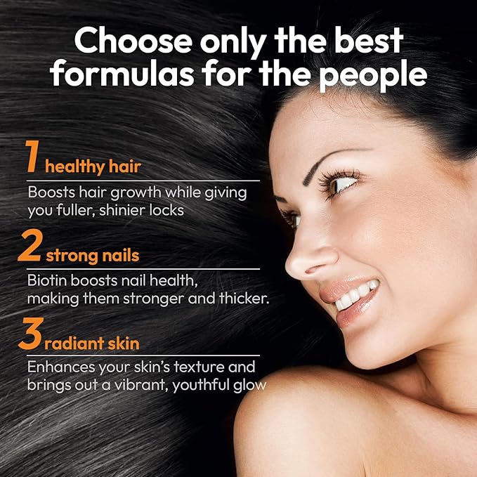 Biotin 10000 mcg with Zinc, Vitamin C & Calcium Pantothenate – Supports Healthy Hair Growth, Strong Nails & Glowing Skin for Women & Men | Made in The USA | 60 Vegan Capsules