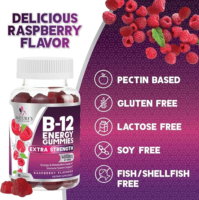 Vitamin B12 Energy Gummies - Extra Strength 4500mcg Chewable for Energy & Nervous System Health Support, B-12 Complex Gummy Vitamin for Women, Men, Kids - Non-GMO, Vegan, Berry Flavor - 120 Gummies