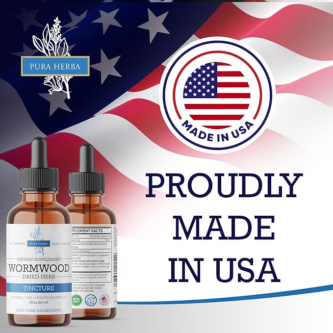 Wormwood Organic Tincture - Herbal Supplement for Digestive Health and Gut Support - Natural Cleanse - Alcohol-Free, Made in USA, 2 Fl Oz