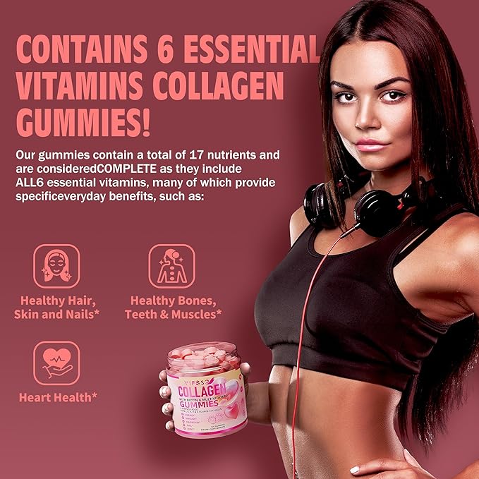 Collagen Peptide Gummies for Women,120 Sugar-Free Hydrolyzed, Extra Strength 2500mg Protein Type I,II,III,V,X with 15000mcg Biotin and Vitamin A B6 B12 C D E for Hair Skin Nail