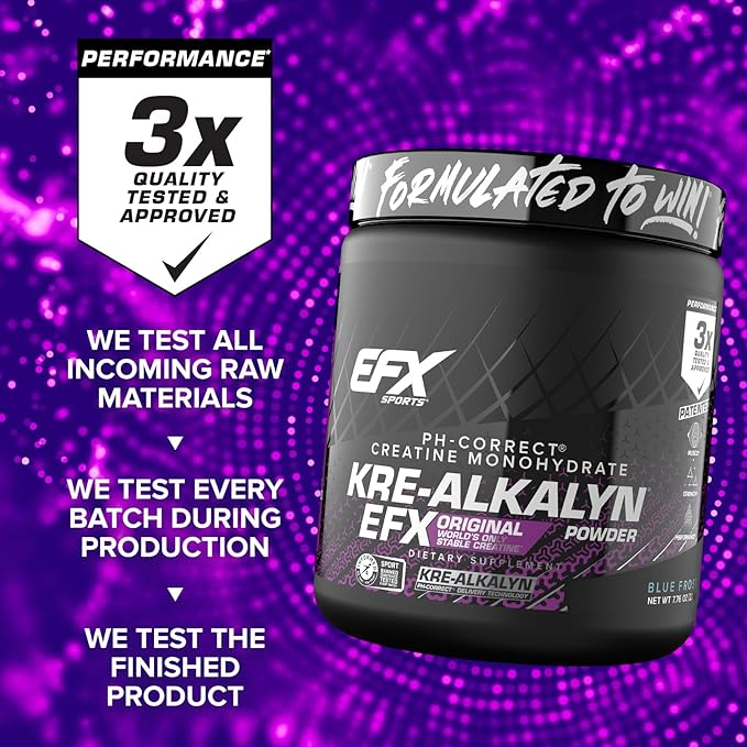 EFX Sports Kre-Alkalyn EFX Powder | pH Correct Creatine Monohydrate Powder Supplement | Strength, Muscle Growth & Performance | 110 Servings (Blue Frost)