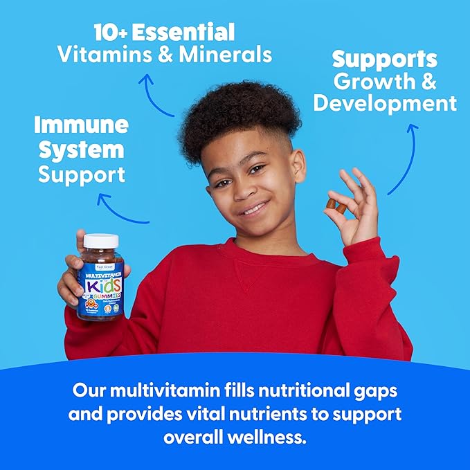 Feel Great Kids Multivitamin Gummies | Citrus & Strawberry Flavored Kids Gummies Multivitamins for Bone, Muscle & Immune Support | Chewable Vegetarian Gummy Vitamins | 45 Day Supply
