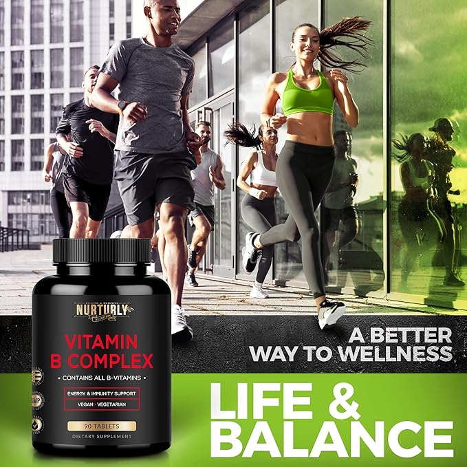 Vitamin B Complex - Contains All Essential B Vitamins - B1, B2, B3, B5, B6, B7, B9, B12 and Biotin - Super B Complex Vitamins for Energy, Immunity Support - 180 Tablets