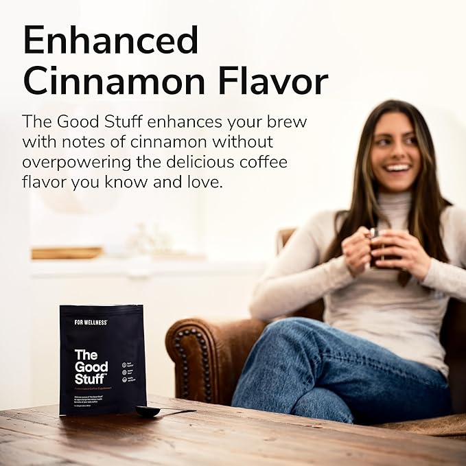 For Wellness The Good Stuff Performance Coffee Supplement- Non-Dairy Coffee Creamer Powder w/Collagen, MCT, L-Theanine & Cinnamon - Healthy Coffee Add-in for Energy & Focus