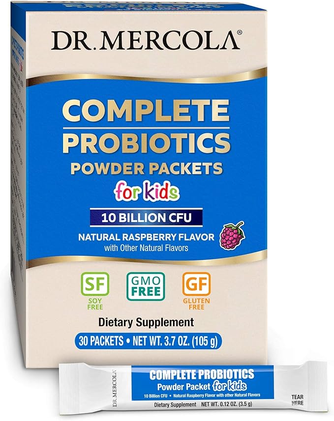 Dr. Mercola, Complete Probiotics Powder Packets for Kids, 30 Servings (30 Packets) (10 Billion CFU), Supports a Healthy Gut, Non GMO, Soy Free, Gluten Free