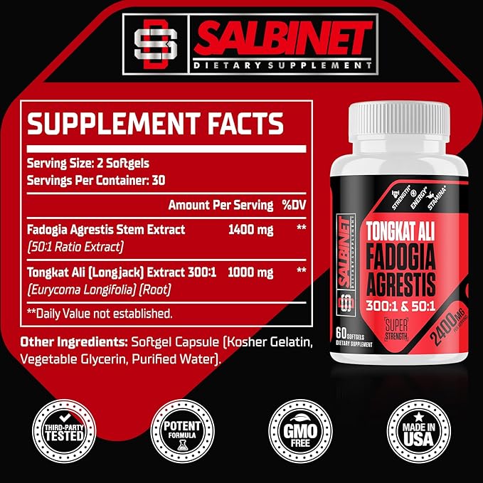 2400mg Fadogia Agrestis Tongkat Ali Supplements - Third Party Tested - 1400mg Fadogia Agrestis & 1000mg Tongkat Ali, Maximum Strength, Muscle Mass & Athletic Performance, 4 Packs
