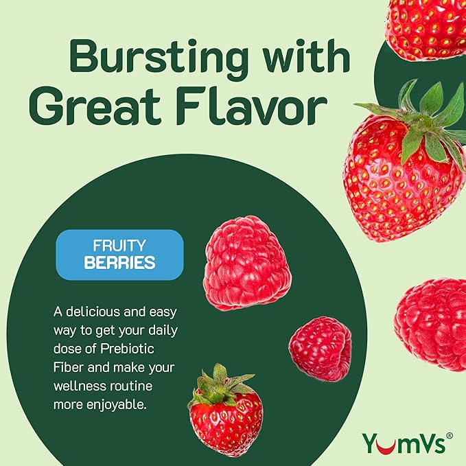 YumVs Sugar Free Prebiotic Fiber Gummies for Adults and Kids - Berry Flavor - Kosher Halal 4g High Fiber Supplement for Women and Men - Daily Fiber for Digestive Health (60 Count, 2PK)