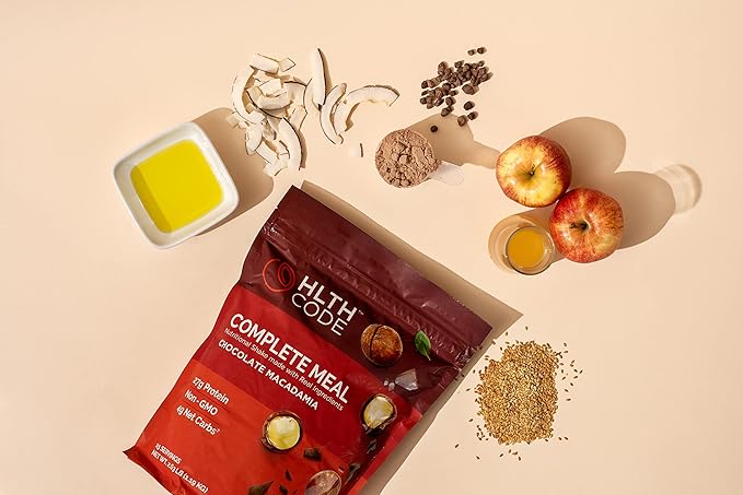 HLTH Code Complete Meal Replacement Shake - Healthiest Meal Replacement = Healthiest You | Keto Friendly | High Protein | Low Carb | Collagen | Gluten Free | Chocolate Macadamia (15 servings)