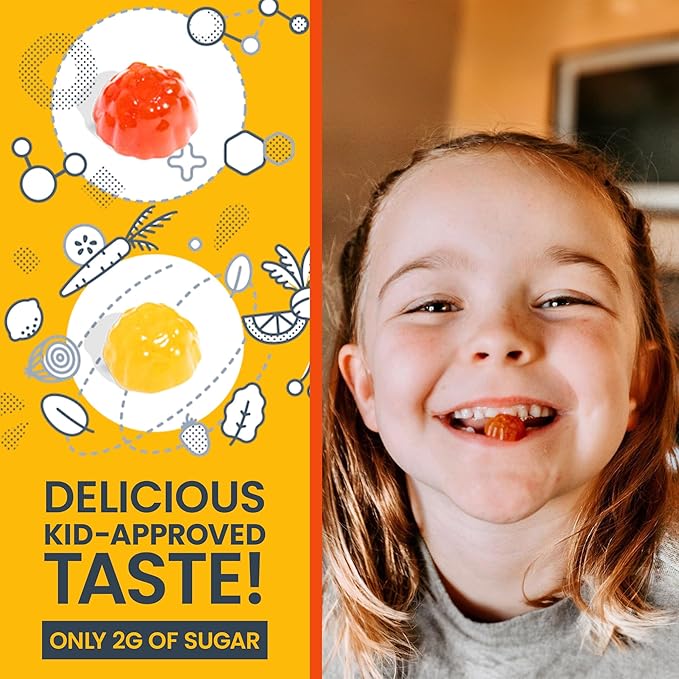 FIRST DAY Kids Daily Multivitamin Gummies – Vitamin A, D3, B6, B12, C, K2 & More to Support Growth, Brain Function, Immunity – Made w/Organic Fruits & Veggies, Only 2g Sugar – 4-Pk, 120 Day Supply