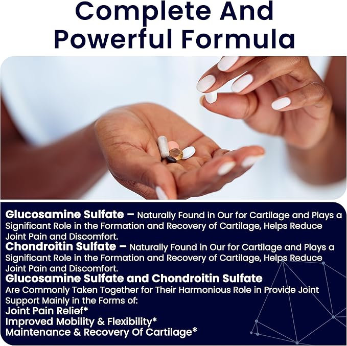Ultra Joint Flex Glucosamine Chondroitin Capsules - Joint Support Supplement for Men and Women, Dietary Supplement for Joints, Bones, Back, Knees, Hands (60 Capsules)