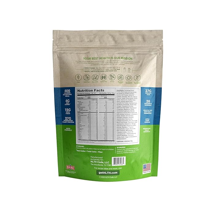 HLTH Code Complete Meal Replacement Shake - Healthiest Meal Replacement = Healthiest You | Keto Friendly | High Protein | Low Carb | Collagen | Gluten Free | Plant Based Vanilla (15 servings)