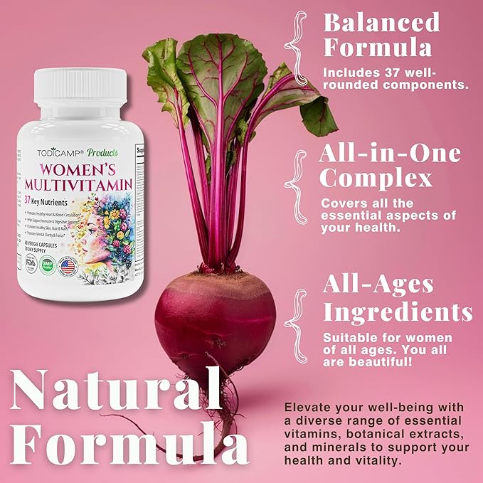 Women's Multivitamin & Mineral Complex with Plant-Based Extracts - Hair Skin and Nails Vitamins - Foundational Multivitamin for Women - 30 Day Supply