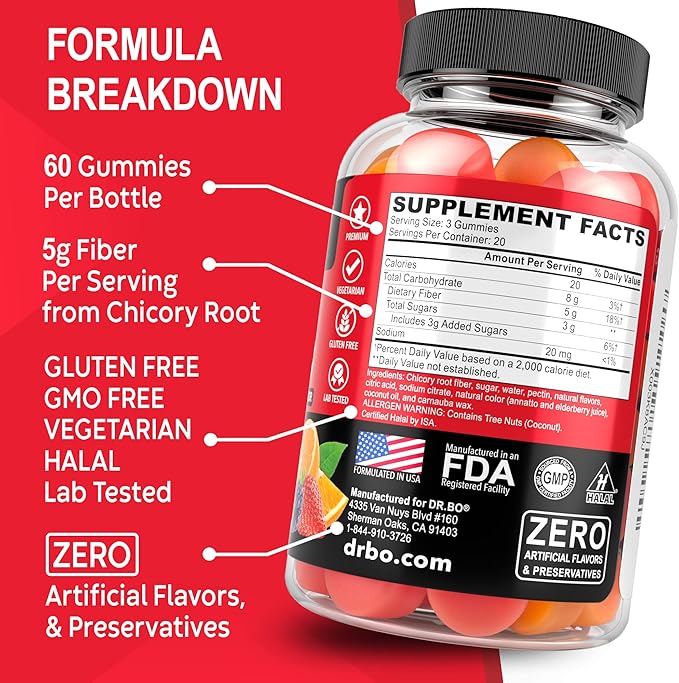 Fiber Gummies for Adults & Kids - Tasty Gummy Prebiotic Fiber Supplement for Max Digestive Gut Health Supplements for Women & Men - Daily Cleanse High Chicory Root Inulin Prebiotics - 60 Fiber Gummies