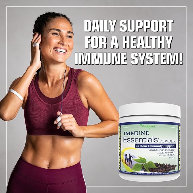 Wellgenix Immune Essentials - Multivitamin Powder for Men, Women & Kids - Vegan Supplement with Vitamins C, D Elderberry Zinc, Echinacea for Toddler, Kid & Adult - 7.57g (Raspberry Lemonade)