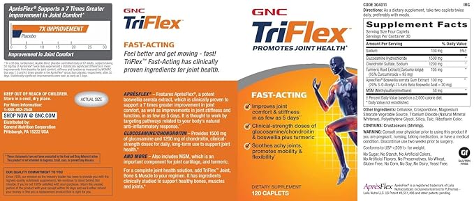GNC TriFlex Fast-Acting | Improves Joint Comfort and Stiffness, Clinical Strength Doses of Glucosamine/Chondroitin and Boswellia- Plus Turmeric | 120 Caplets