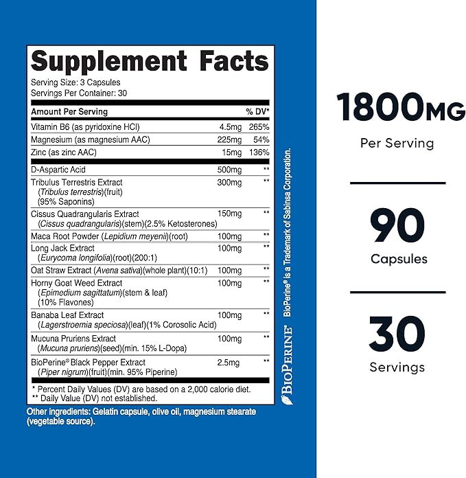 Nutricost Testosterone Support Complex (90 Capsules) -1800mg Per Serving