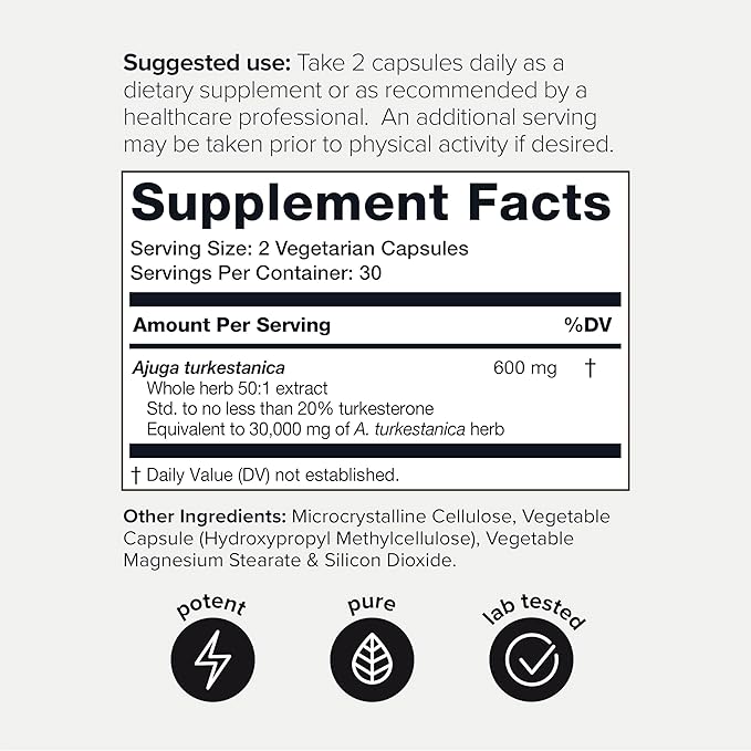 Ultra Strength Turkesterone Supplement for Men - 30,000mg, 50x Concentrated - 20% Turkesterone - 60 Vegetarian Capsules 600mg Serving - 3rd Party Tested - 1-Month Supply - Ecdysterone Companion Toniiq