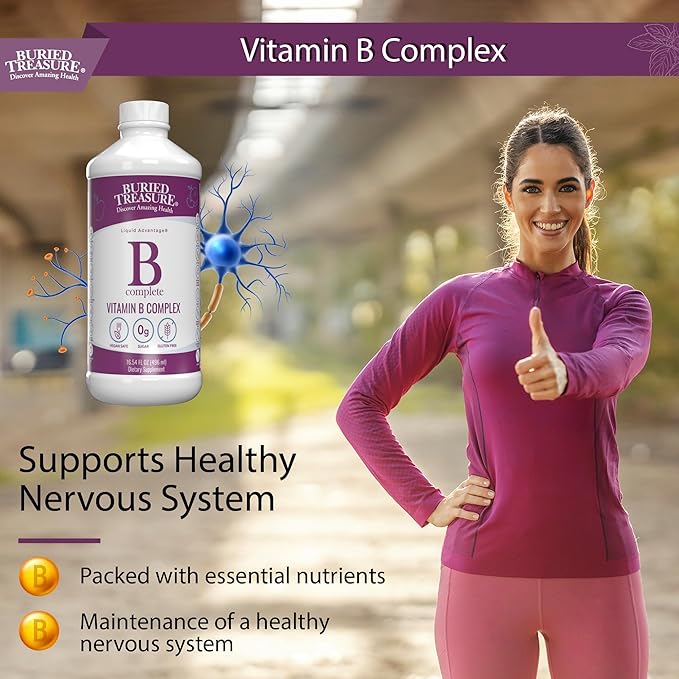 Buried Treasure B Complete - 16 Fl oz, All 8 B Vitamins with Methylated B12 & Methylfolate, Biotin, B1, B2, B6, Antioxidant Support, Liquid & Sugar-Free, B complex vitamins for Women & Men.