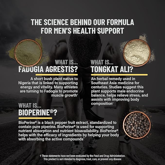 Tongkat Ali for Men (Longjack) Fadogia Agrestis and Tongkat Ali Supplement 1205mg per Serving with BioPerine, Tongat-ali for Men - 120 Capsules Tonkat-Ali Long Jack