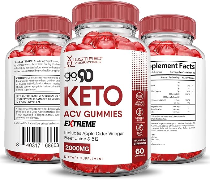 (3 Pack) Go 90 Keto ACV Gummies Extreme 2000MG Go90 Keto Gummies Apple Cider Vinegar Formulated with Pomegranate Beet Juice Powder B12 Vegan Non GMO 180 Gummys