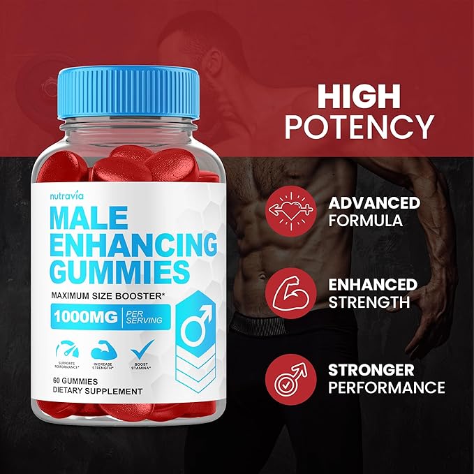 Male Enhancing Supplement Gummies - 6 in 1 Testosterone Booster Gummies for Men, Stamina Test Boost Gummy for Men with Horny Goat Weed, Tribulus, Maca Root Boost Energy, Performance (60 Gummies)