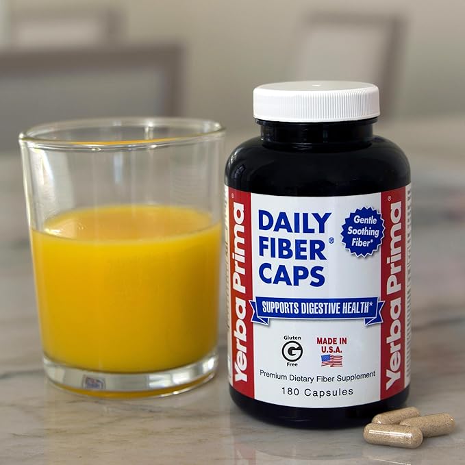 Yerba Prima Daily Fiber Formula - 180 caps (Pack of 2) - Soluble & Insoluble Dietary Fiber Supplement - Colon Cleanse - Gut Health - Vegan, Non-GMO, Gluten-Free