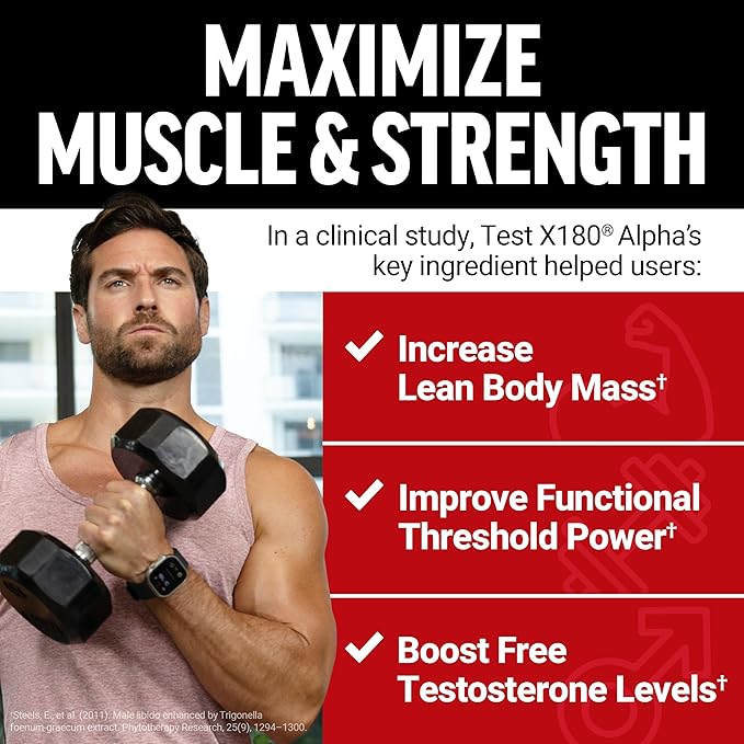 Force Factor Test X180 Alpha Testosterone Booster for Men, Testosterone Supplement with Patented Fenugreek & L-Citrulline to Promote Lean Muscle, Strength, Energy, Power & Performance, 120 Capsules