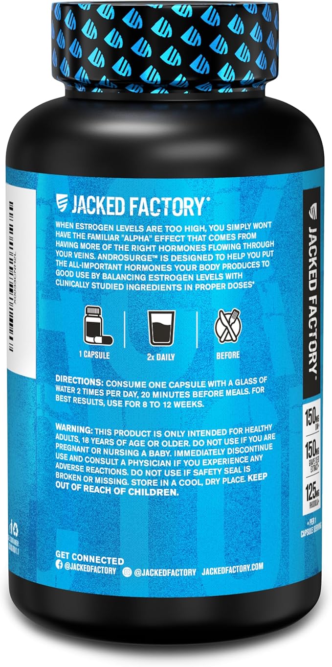 Androsurge Estrogen Blocker for Men - Natural Testosterone Booster for Men & Estrogen Metabolizer with Tongkat Ali, DIM, Long Jack & More - Test Booster & Muscle Builder - 60 Count