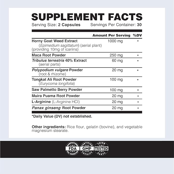 Testosterone Booster for Men - Workout Testosterone Supplement - Goril-X Libido Booster for Men - 1000mg Male Enhancing Horny Goat Weed, Maca Root, Tongkat Ali - Increase Stamina & Energy - 2 Pack
