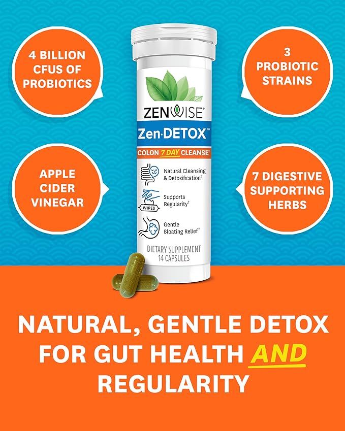 Zenwise Health 7 Day Cleanse – Detox & Colon Cleanse for Men & Women, Gut Cleanse Detox Pills for Digestive Health with Psyllium Husk, Senna Leaf, Bromelain, Ginger, ACV, and Probiotics - 14 CT