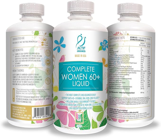 ACTIF Liquid Daily Multivitamin for Women Age 60+ with 45+ Advanced Factors – Non GMO, Made in USA, 32oz, Expiration Date: 10/2026