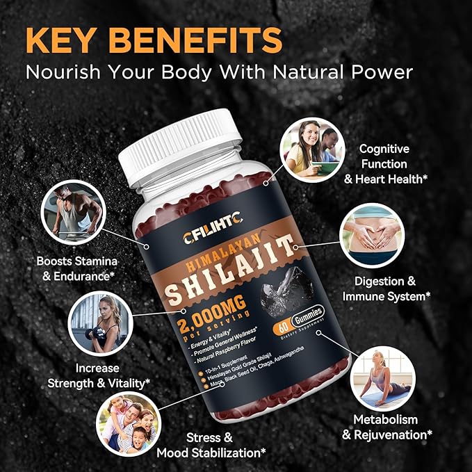 Shilajit Gummies 2000mg - Shilajit Pure Himalayan Organic for Men & Women 85+ Trace Minerals Shilajit Resin with Ashwagandha, Maca, Black Seed Oil - Energy, Brain, Immunity, Sugar Free Raspberry 60ct