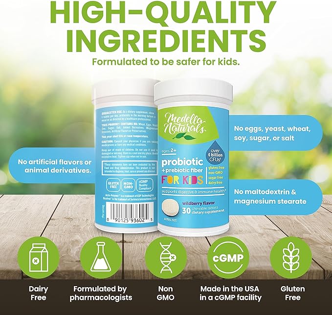 Probiotics for Kids + Prebiotics to Support Digestive Health - 6 Billion+ CFUs of Kids Prebiotic and Probiotic to Help Support Immunity & Digestion - Made in the USA, 30 Kids Probiotic Chewables