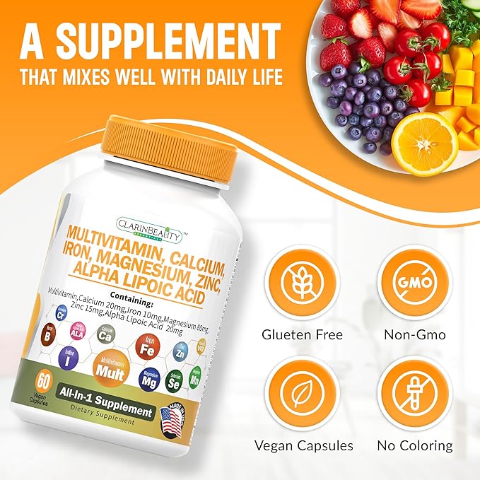 Advanced Multivitamin, Calsium, Iron, Magnesium, Zinc, with Vitamins A, C, D, C, B-12, K-2 & More for Heart Health, Energy, Metabolism, Muscle, Immune, Skin, Bone, & Eye Support