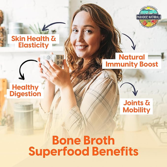 100% Grass-Fed Organic Beef Bone Broth Powder, Probiotics, Collagen, 15g Protein, Non-GMO, Low Sodium, Gut Health, Paleo, Keto, Gluten-Free, Healthy Skin, Hair, Joints - 25 Servings
