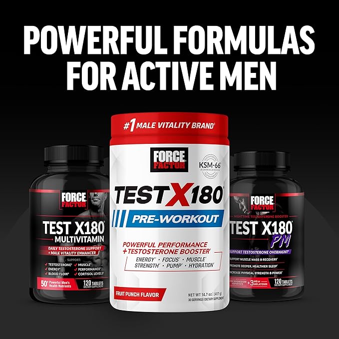 Force Factor Test X180 Ignite Testosterone Booster for Men, Testosterone Support Supplement to Help Burn Fat, Boost Vitality, and Increase Energy, 60 Capsules
