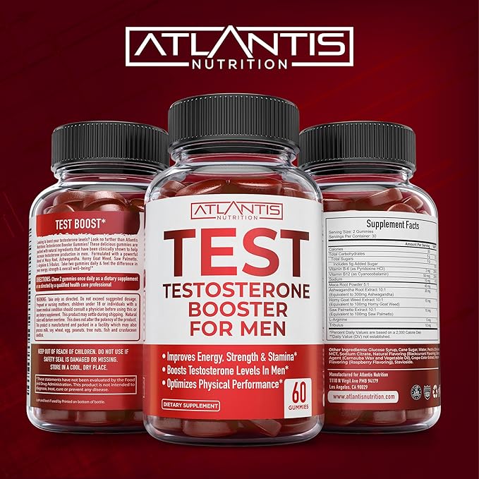 Testosterone Booster For Men Gummies - Male Enhancement, Boosts Energy, & Optimizes Physical Performance. Formulated with Tribulus, Horny Goat Weed, Saw Palmetto, Maca Root & More - 60 Gummies