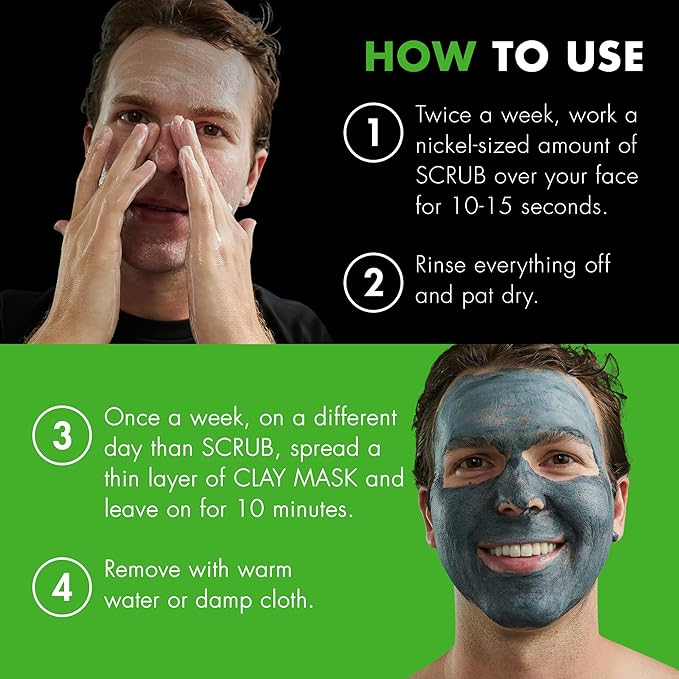 Tiege Hanley Mens Detoxifying Facial Clay Mask & Exfoliating Face Scrub Set, Detox Bundle - Deep Pore Cleansing Facial & Body Mask - Facial Scrub Exfoliator for Men that Reduces Appearance of Pores