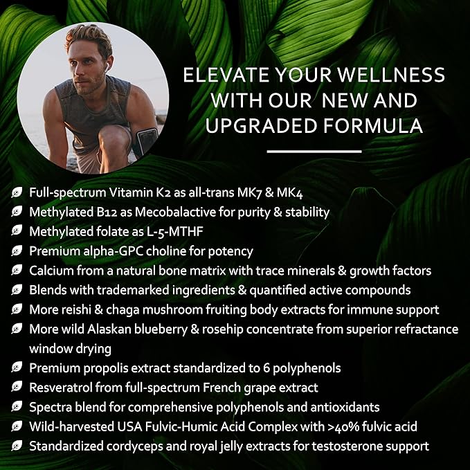 Whole Food Multivitamin for Men (120 Vegetarian Capsules) for Strength, Energy, Immune Support, Anti-Aging and More | Natural & Sugar-Free Multivitamin for Men