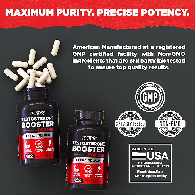 Testosterone Booster - Testosterone Supplement for Men - Workout Supplement for Muscle Growth, Libido, Stamina, Strength, Endurance - Male Enhancing Supplement Pills - Men's Test Booster - Tongkat Ali